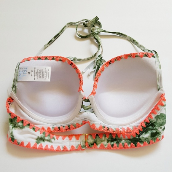 Boho Embroider Smokey Tie Dye Fringe Bikini Top M - Picture 5 of 8